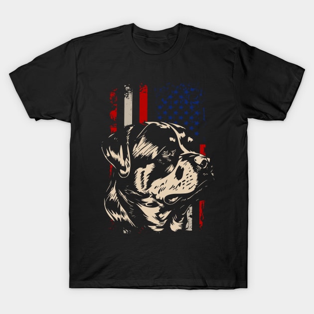 Urban Rottweiler American Flag Talk Triumph for Dog Enthusiasts T-Shirt by Kevin Jones Art